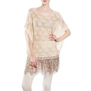 Ryu loose knit poncho style sweater top with lace